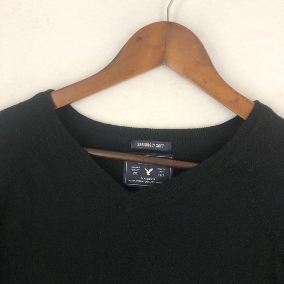 American Eagle AEO Men's XXL Black Seriously Soft Wool Blend Classic Fit Sweater - Picture 2 of 9